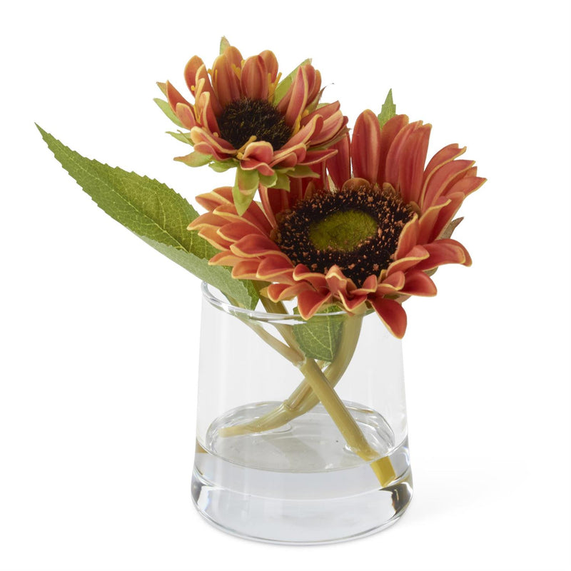 Orange Real Touch Sunflower Premade in Glass Vase