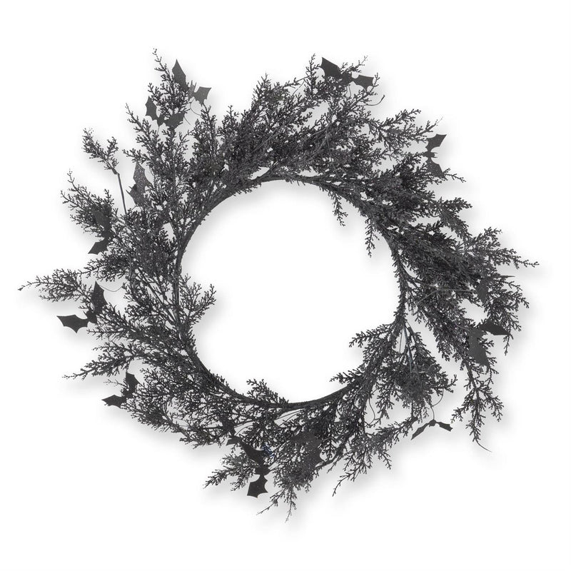 Black with Purple Glitter Pine & Bat Wreath - 30"