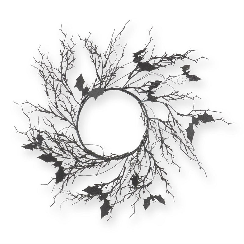 Black with Purple Glitter Twig & Bat Candle Ring