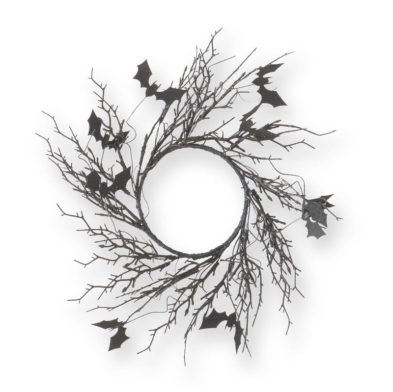 Black with Purple Glitter Twig & Bat Candle Ring