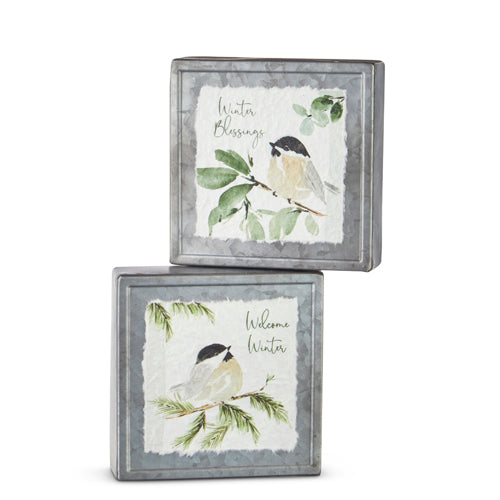 Chickadee Textured Paper on Galvanized Block