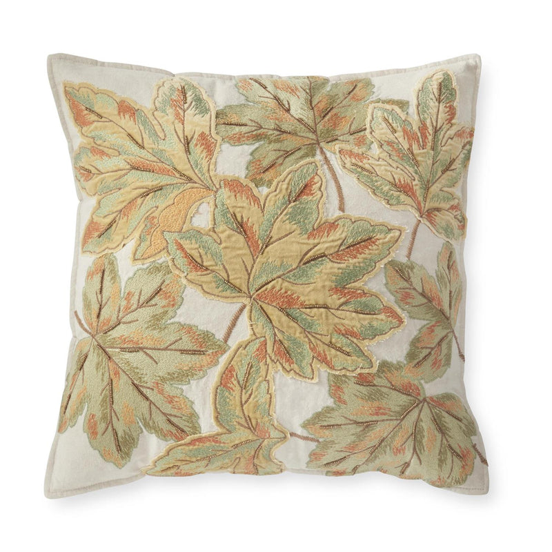 Green Beaded and Embroidered Fall Throw Pillow