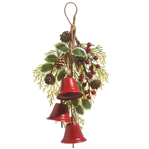 Mixed Greenery with Red Bells Ornament