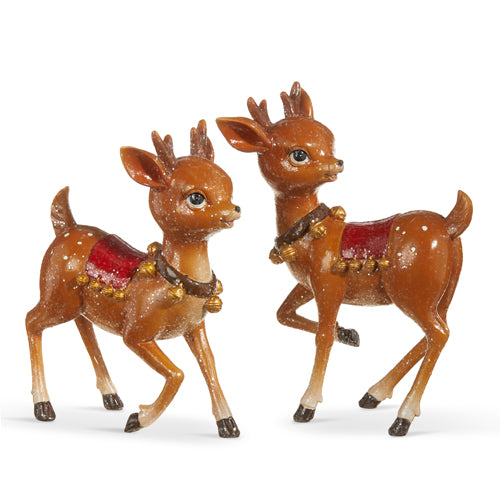 Vintage Glittered Reindeer with Bells - Set of 2