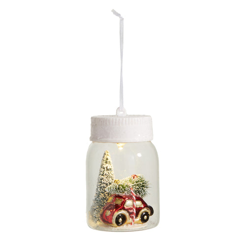Lighted Car in a Jar Ornament