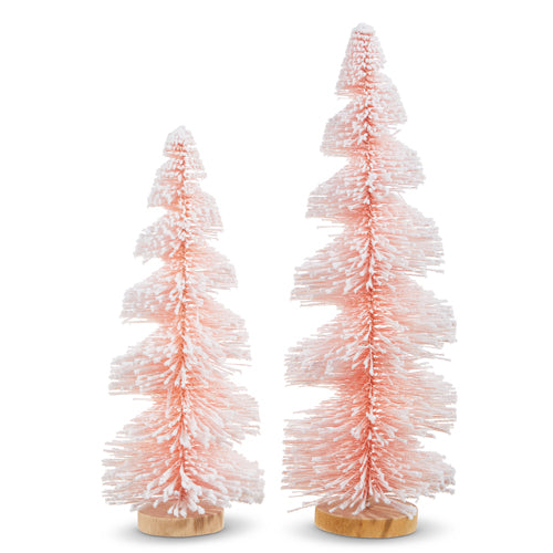 Pink Snowy Bottle Brush Trees - Set of 2