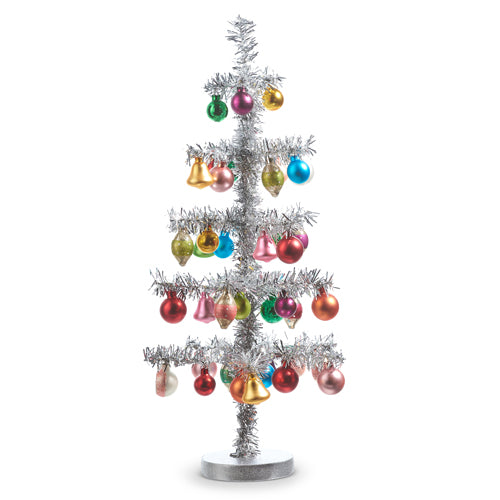 Silver Vintage Tinsel Tree with Ornaments