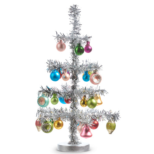 Vintage Tinsel Tree with Ornaments