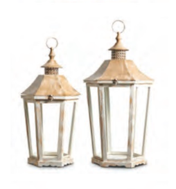 Two decorative lanterns with metallic accents on a white background