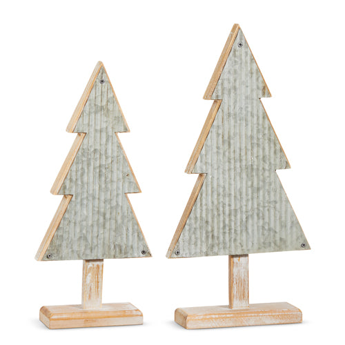 Ribbed Metal and Wood Trees - Set of 2