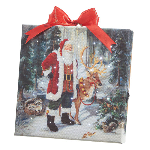 Santa and Reindeer Lighted Print with Easel Back