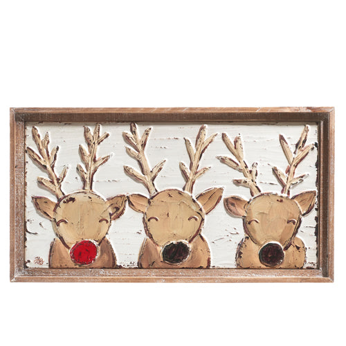 Reindeer Friends Embossed Metal Framed Wall Art