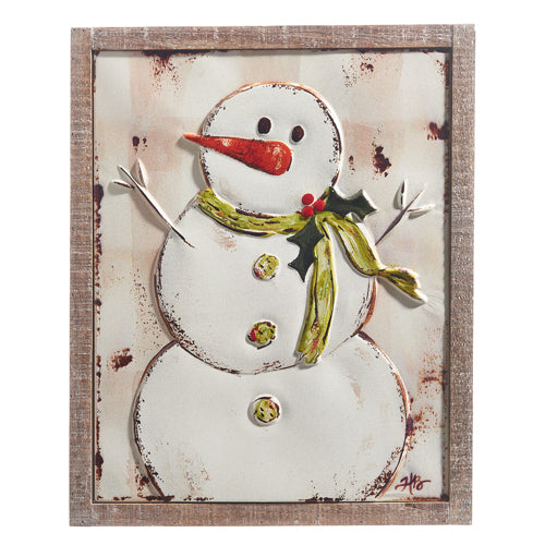 Snowman Embossed Metal Framed Wall Art