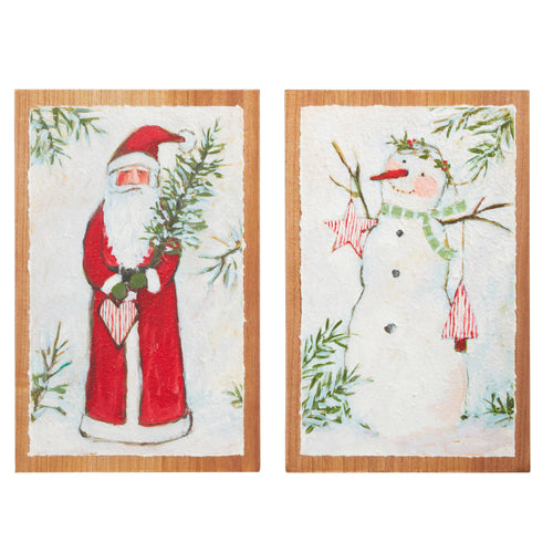 Santa and Snowman Textured Paper on Wood Wall Art - 3 Options