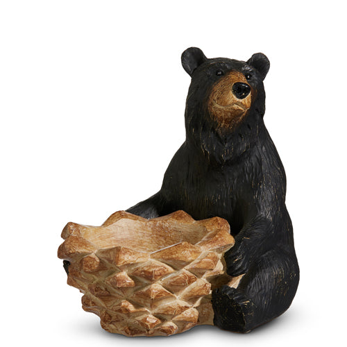 Black Bear with Pinecone Candle Holder