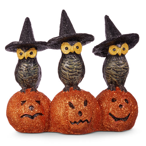 Spooky Owls on Glitter Pumpkin