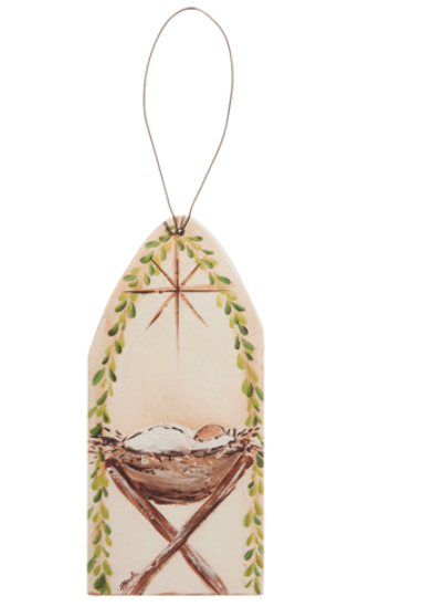 Decorative hanging tag with a nest and eggs design on a white background