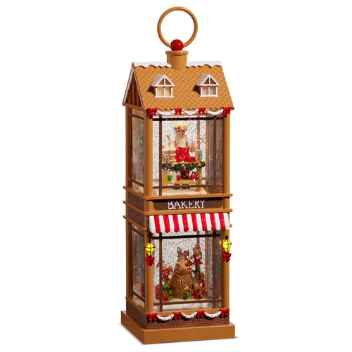 Santa and Elves Lighted Two Story Bakery Lantern