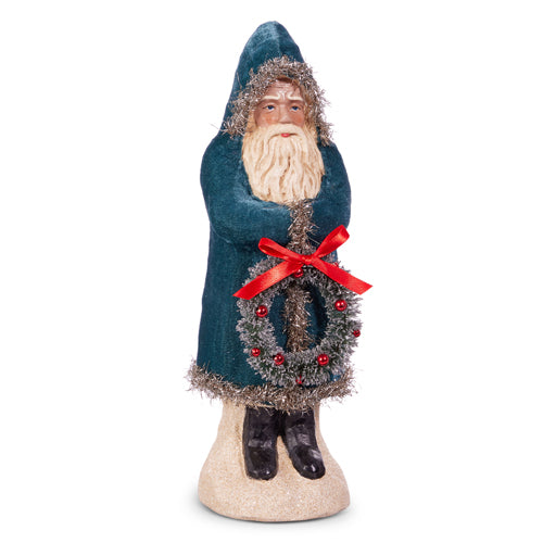 Blue Velvet Santa with Wreath