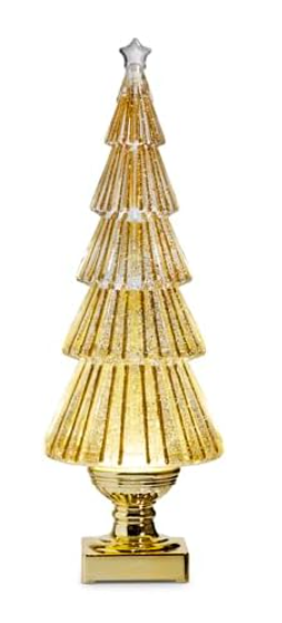 Decorative gold Christmas tree with a white top on a white background