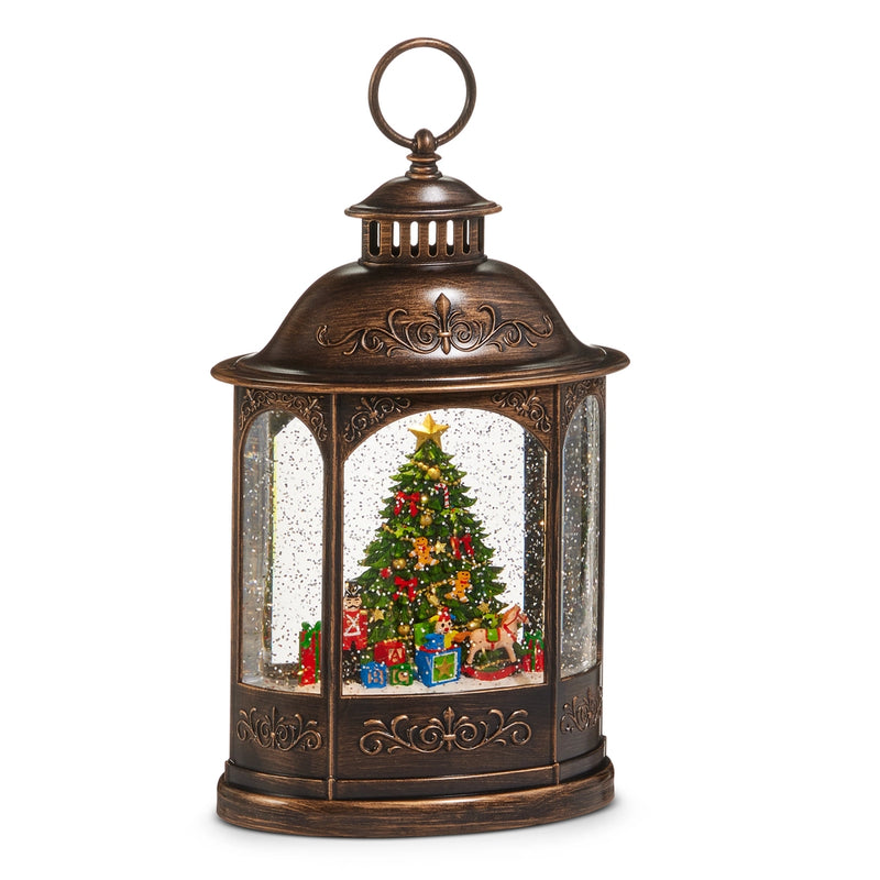 Decorative lantern with a Christmas scene inside on a white background