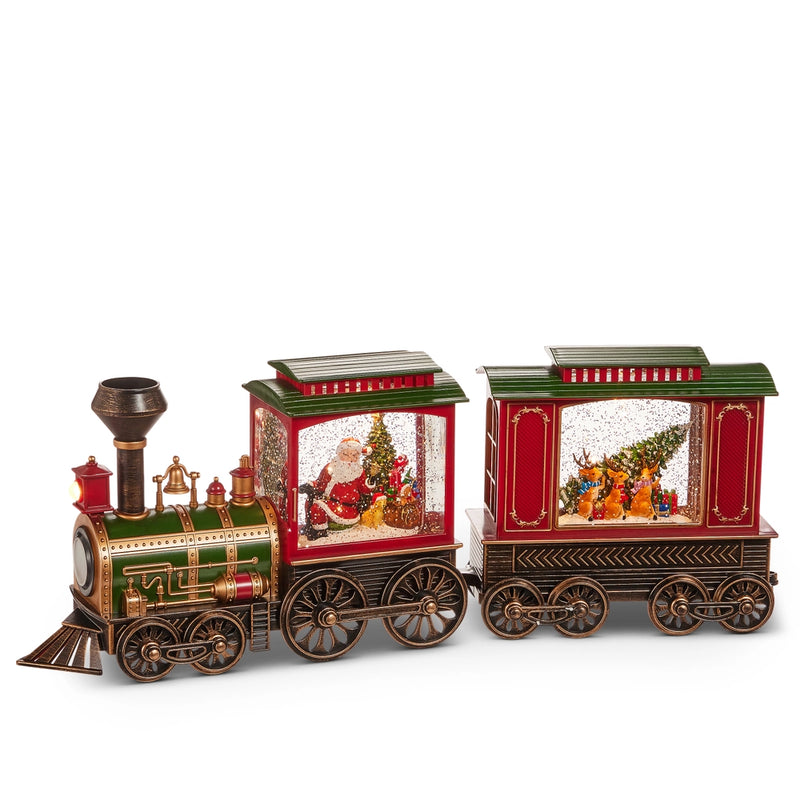 Decorative train set with Christmas scene on a white background