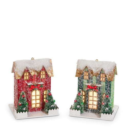 Lighted Striped Paper House Ornament
