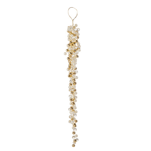 Clear Pearl and Gold Beaded Drop Ornament