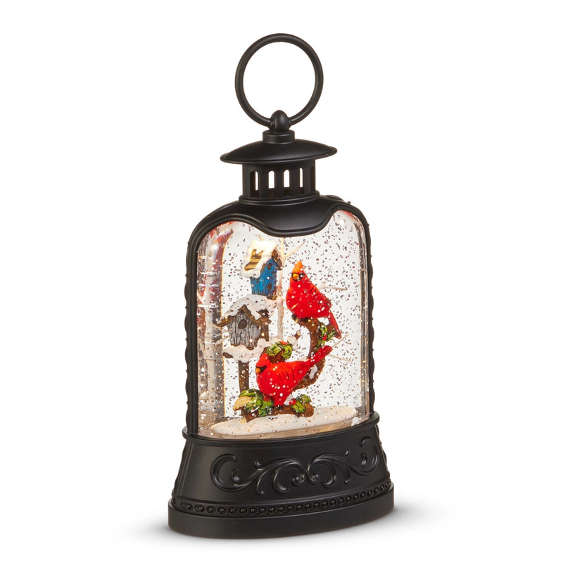 Decorative lantern with a snow globe effect featuring birds on a white background