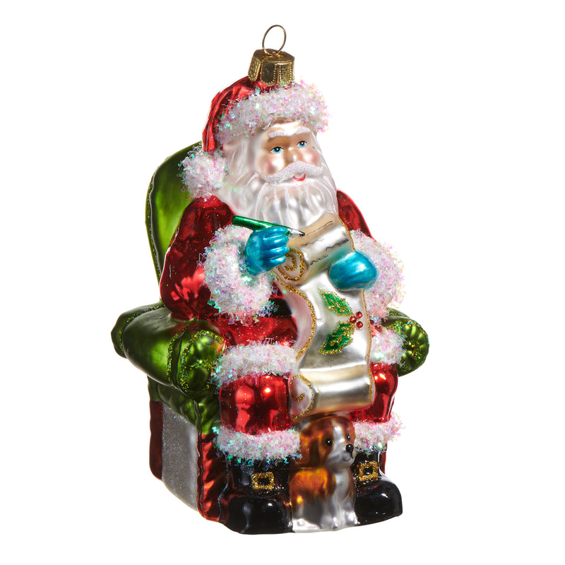 Santa in Chair with Dog Ornament
