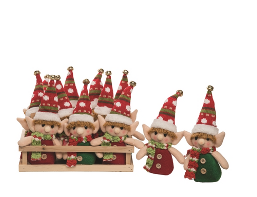 Set of Christmas-themed elf figurines with red and green hats on a white background