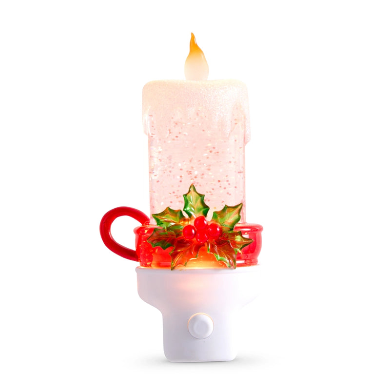Decorative night light with a candle design featuring holly berries on a white background
