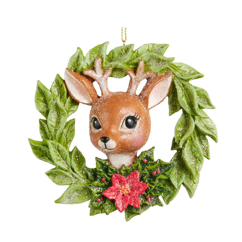 Deer in Leaf Wreath Ornament