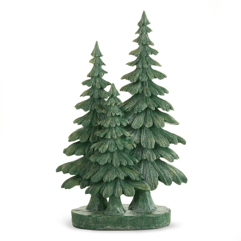 Green wooden Christmas tree figurine on a white background