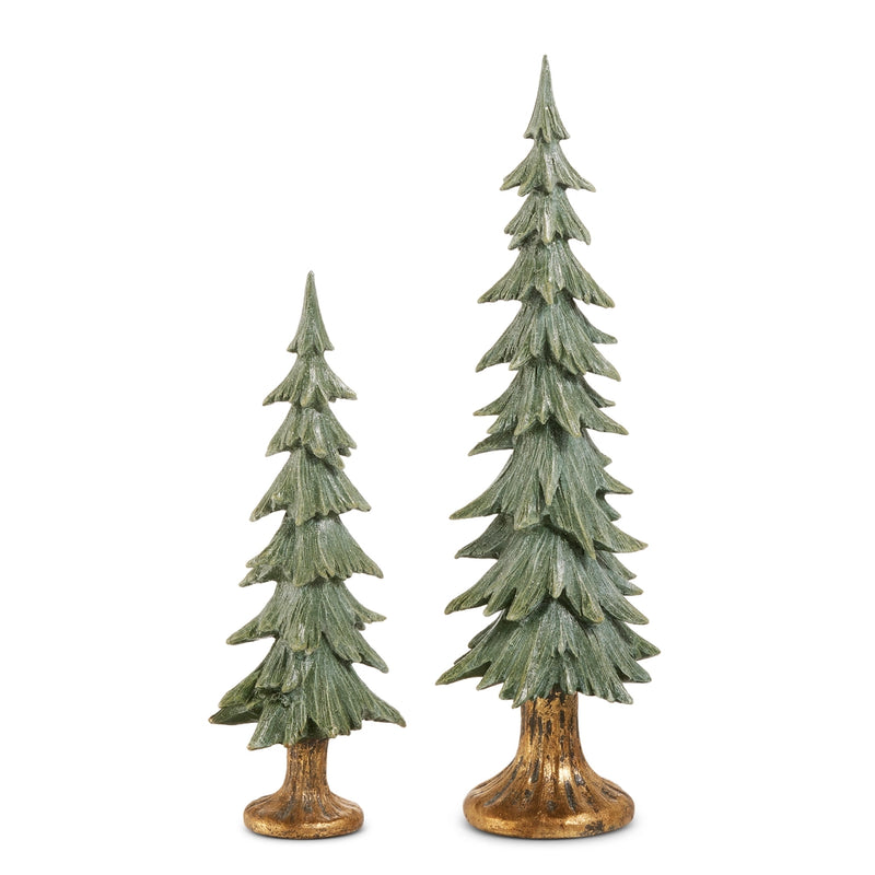 Two decorative Christmas trees on a white background