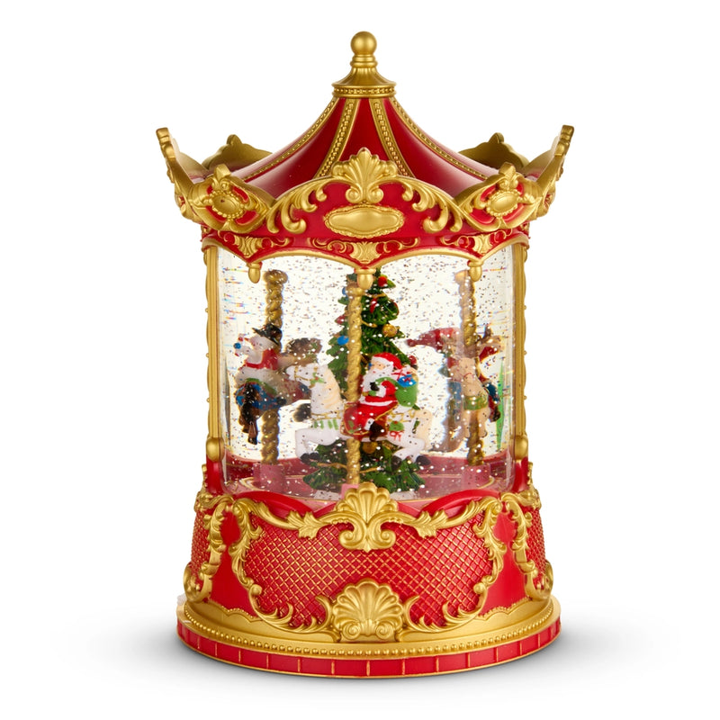 Decorative Christmas snow globe with Santa Claus and reindeer on a white background