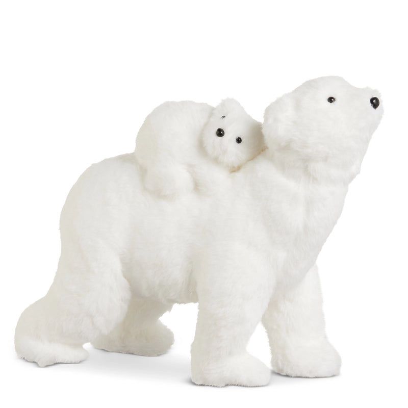 Plush polar bear with cub on a white background