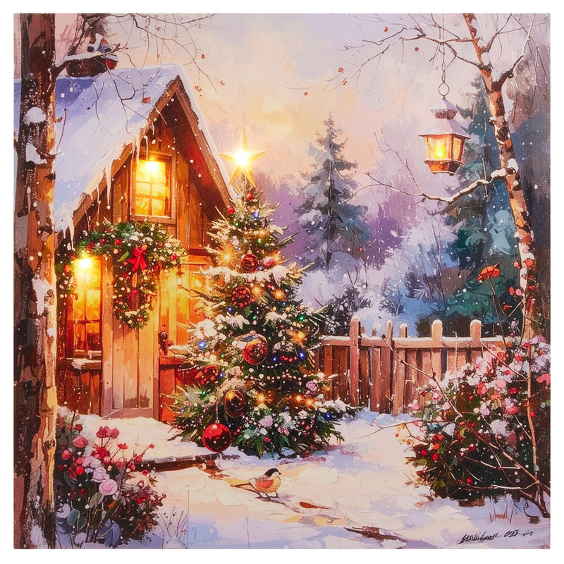 Holiday Cabin Lighted Print
