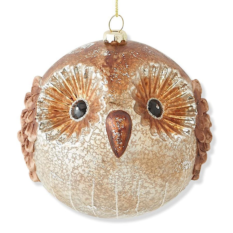 Round Mercury Glass Owl Ornament