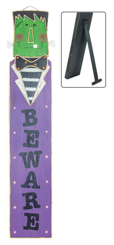 Beware Frankie Easel Porch Sign with LEDs