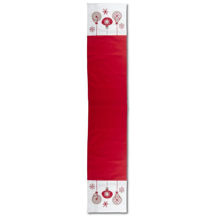 White and Red Cotton Table Runner with Felt Ornaments - 72"