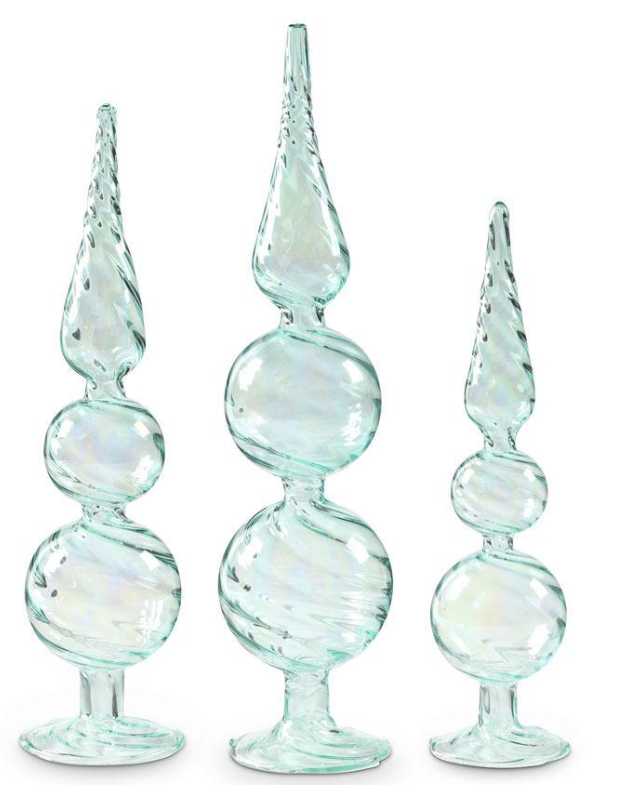 Three decorative glass finials on a white background