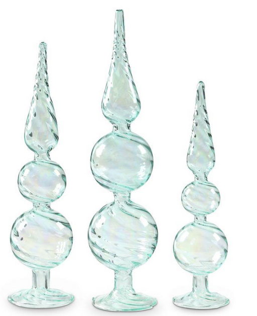 Three decorative glass finials on a white background
