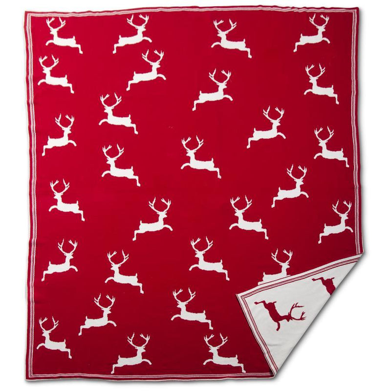 Red & White Knit Deer Throw Blanket
