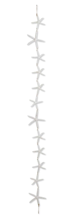 String of white starfish on a white background