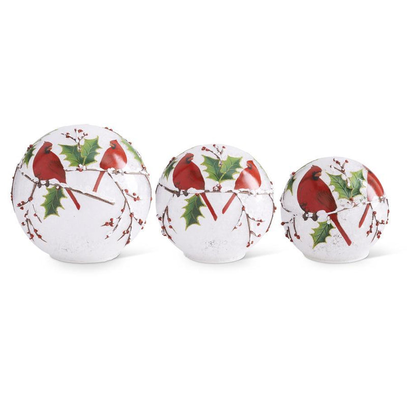 LED Cardinals and Holly Tabletop Glass Orbs
