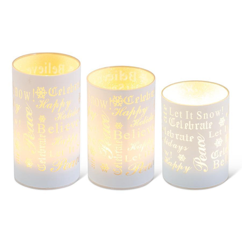 White Laser Engraved Holiday LED Cylinders