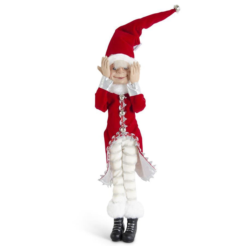 Red Fur Trimmed Posable Elf Jester