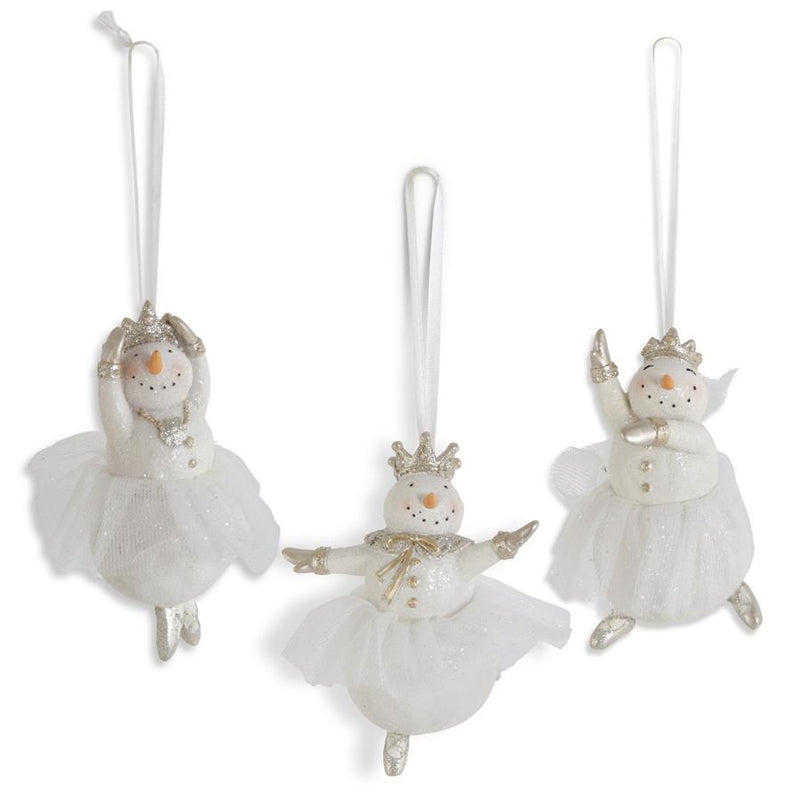 Glittered Snowman Ballerina Ornaments