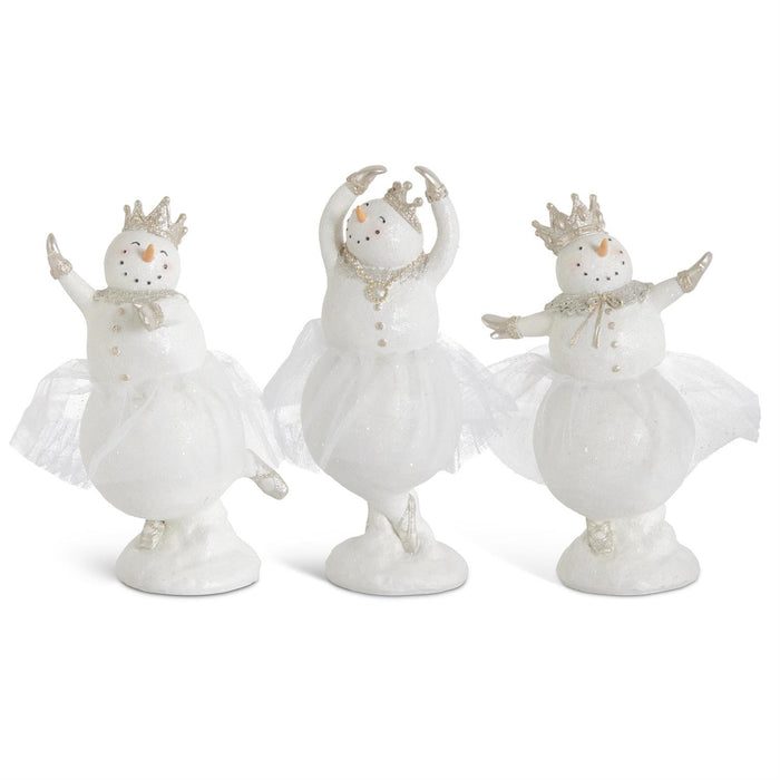 Glittered Snowman Ballerina Figurines